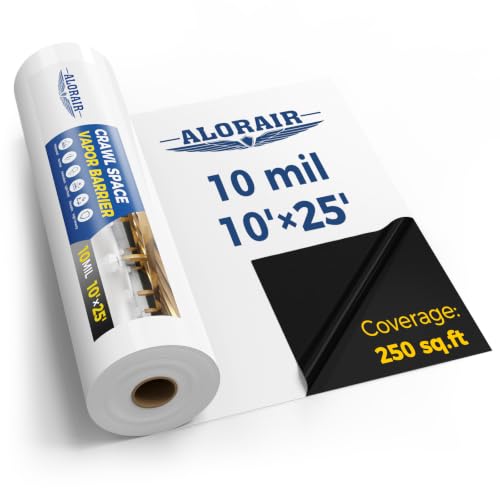 ALORAIR Crawl Space Vapor Barrier 10 mil 10x25 Drop Cloth Vapor Barrier Covering for Crawlspace Encapsulation Moisture Control Thick Plastic Sheeting Heavy Duty Black and White Panda Film