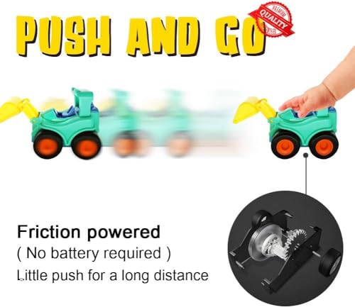 Image of WizToy Construction Toy Cars (3 Month Warranty) for 2,3,4,5 Year Old Boys, Girls Toddlers - Push and Go Construction Truck Toy, Pull Back Vehicles - 6 Pack Gift Set