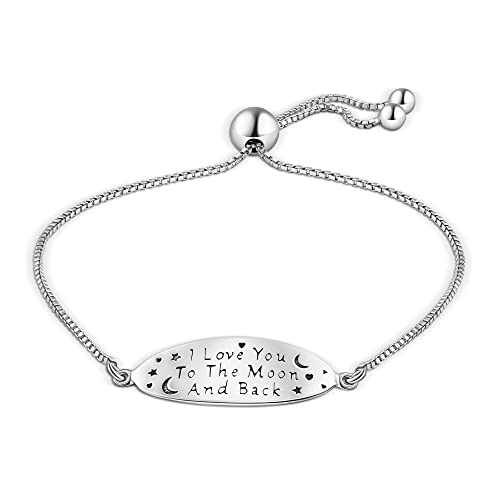 PORI JEWELERS 925 Sterling Silver I Love You To The Moon and Back Inspirational Quote Adjustable Charm Bracelet - Yellow or Silver