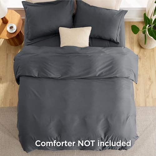 Image of Bedsure Duvet Cover with Fitted Sheet King - 4 Pieces, Soft Double Brushed Bedding Set with Zipper Closure, Includes 1 Duvet Cover (104 inchx90 inch), 1 Fitted Sheet, 2 Pillow Shams, NO Comforter, Dark Grey