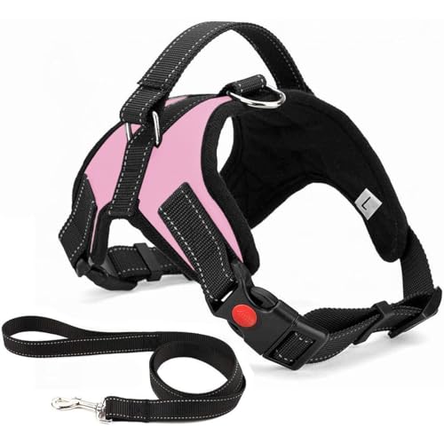 Musonic No Pull Dog Harness, Breathable Adjustable Comfort, Free Leash Included, for Small Medium Large Dog, Best for Training Walking (LightPink, M)