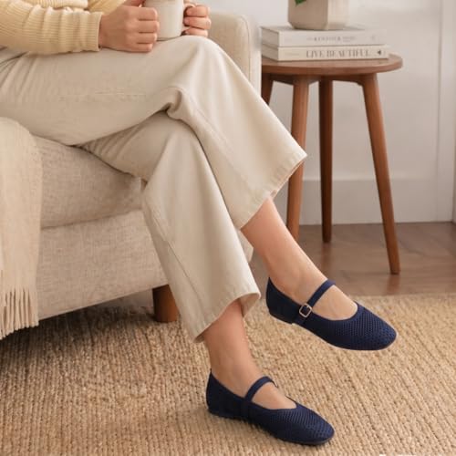 Image of Frank Mully Womens Casual Flat Shoes Square Toe Shoes Knitted Mesh Flat Comfort Work Flat Shoes for Daily Washable