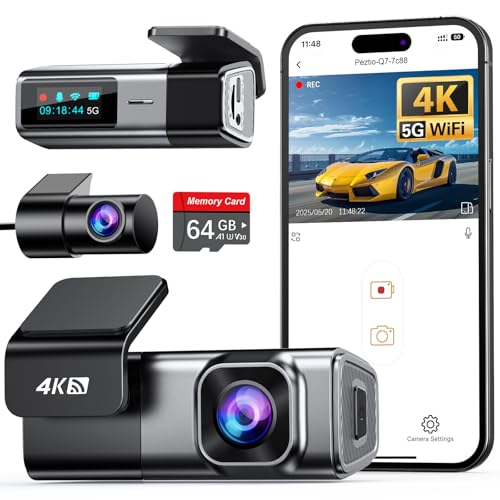 Navycrest 4K Dash Cam Front and Rear with 64GB Card, Built-in 5G WiFi, Dash Camera for Cars 4K Front...