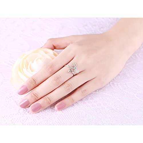 Daochong 925 Sterling Silver Open Heart Dragonfly Rings For Women Birthday Gift (Resizable Ring) #TOP4