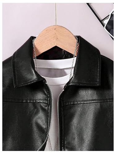 Boy's PU Leather Jacket Zip Up Long Sleeve Motorcycle Coat Outerwear with Pocket3