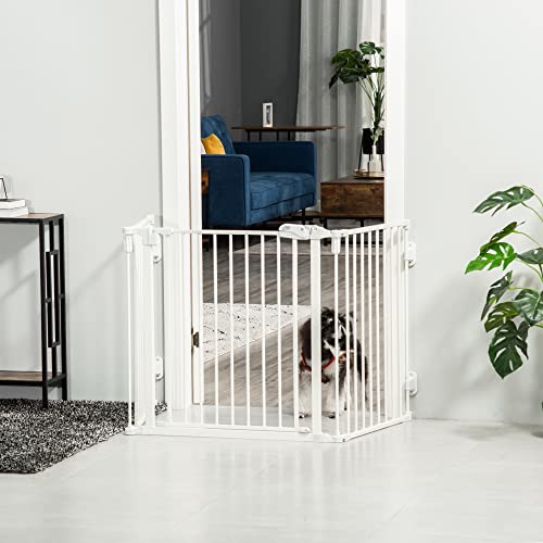 PawHut Absperrgitter Hund Freistehendes Verstellbares Schutzgitter 202,5 x 76 cm Hundegitter Klappbar Türschutzgitter Hundeabsperrgitter für Treppen, Türen, Küche, Flur, 3 Paneelen, Weiß
