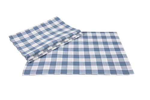 Xia Home Fashions Gingham Check Placemats, 13 by 19-Inch, Blue, Set of 4