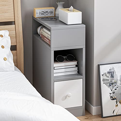 QLIGHA Nachttisch Moderner Holz Schmaler 25cm Mini Aufbewahrungs Nachttischschrank mit Schublade und 2 offenen Regalen für Schlafzimmer, Wohnzimmermöbel Cover