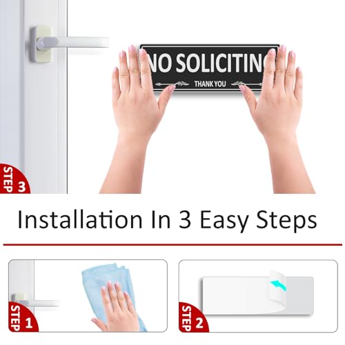 2 pack premium metal self-adhesive no soliciting sign for front door 75 x 25 inches aluminum no solicitation signs for house business home office window no fade rust free