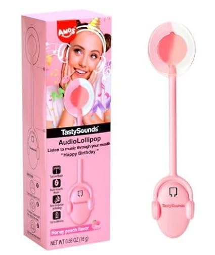 Amos Tastysounds Lollipop - Der Lollipop mit Musik - und leckerem Fruchtgeschmack - genieße den Lutscher und spiele Musik über deinen Mund ab + Heartforcards® Versandschutz (Birthday Girl/Peach)