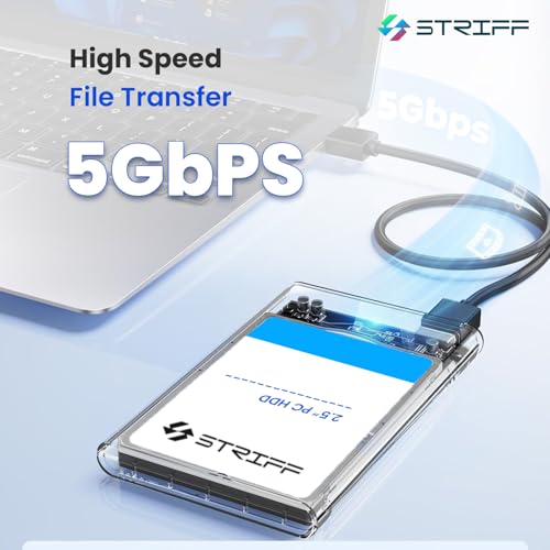 Image of STRIFF SpeedShell 2.5 inch SATA SSD /HDD Enclosure Case | USB 3.0 to SATA Tool-Free Transparent Hard Drive Case | 5Gbps Fast Transfer, Supports Up to 6TB, Compatible with 2.5 inch SSD /HDD