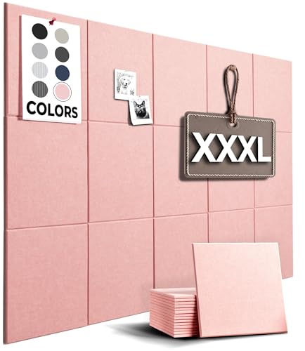 Vision Board - Cork Board for Walls, 59" x 36" | 15 Pack | Cork Board Tiles, Felt Bulletin Board, Large Corkboard, Cork Panel for Office, Felt wall Panels, Cork Panels, Corkboard Roll (Pink)