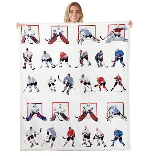 Image of Feelyou Ice Hockey Sherpa Blanket 50 inchx60 inch Boys Girls Gift Sofa Warm