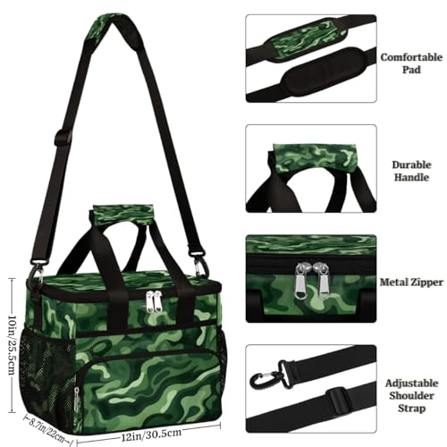 Abstract Camo Insulated Picnic Backpack Lunch Box for Women Men Picnic Basket Tote Lunch Bag Picnic Bag Portable Lunch Bags for Picnic, Beach, Work, Trip,Office, Camp Fashion Camouflage Green