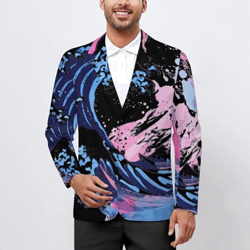 Transgender Proud LGBTQ Japanese Wave Men's Suit Jacket 2 Button Lapel Blazers Business Coat Tuxedo for Wedding Dinner2