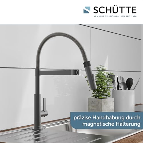 SCHÜTTE 79142 MIAMI Küchenarmatur 360°, Einhebelmischer mit ausziehbarer, magnetischer Geschirrbrause, Spültischarmatur Mischbatterie für die Spüle, Wasserhahn Küche Graphit