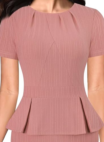 Image of VFSHOW Womens Pleated Crew Neck Peplum Work Business Office Church Bodycon Pencil Sheath Dress
