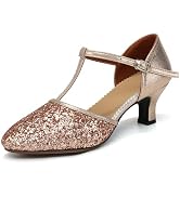 Gold Glitter T Straps Ballroom Latin Salsa Waltz Dance Shoes