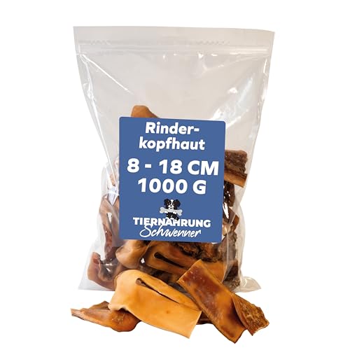 Tiernahrung Schwenner - Kurze Rinderkopfhaut für Hunde getrocknet Dog Snacks Hunde Zahnpflege 1000g 8-18 cm