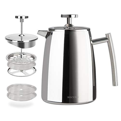 Secura French Press Coffee Maker 17-Ounce 1810 Stainless Steel Insulated Coffee Press with Extra Screen