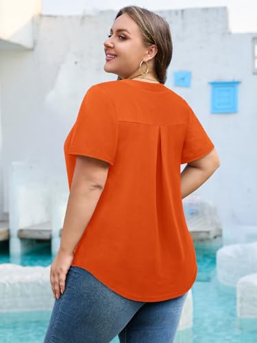 Siddhe Plus Size Summer Tops for Women 2025 Short Sleeve Tunic Tops Dressy Casual Pleated V Neck Shirts XL-5XL3