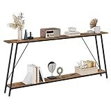 YATINEY Console Table, 78.7'' 2-Tier Sofa Tables with Storage, Narrow Entryway Table, Behind Couch Hallway Table Skinny for Entryway, Living Room, Foyer, Rustic Brown and Black CT20BR
