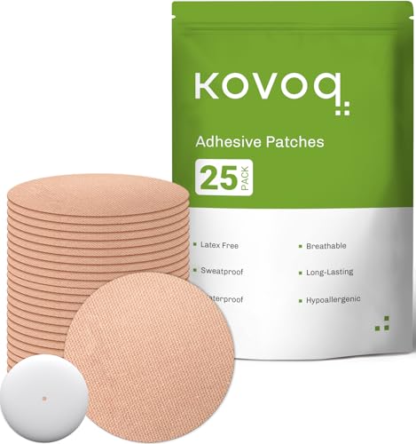 Kovoq Freestyle Libre 2 Sensor Covers 25 pcs Waterproof Adhesive Patches & 1 pcs Reusable Hardshell Cover Libre 2 Sensor Covers Breathable CGM Sensor Patch 1-Hand Patche/Remove (Tan)