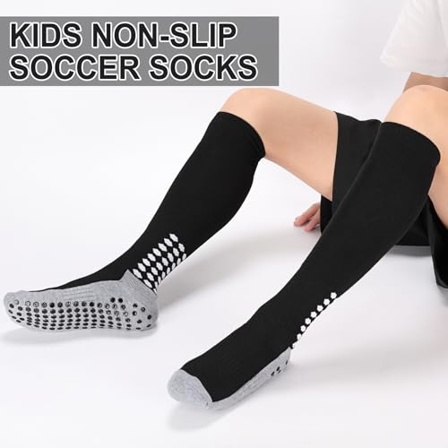 3 Pairs Kids Youth Grip Soccer Socks, Non Slip Knee High Soccer Football Sport Socks for Boys Girls Age 8-173