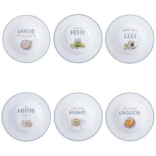 Set 6 Piatto fondo 22,6 cm in porcellana new bone China, Le Travisate