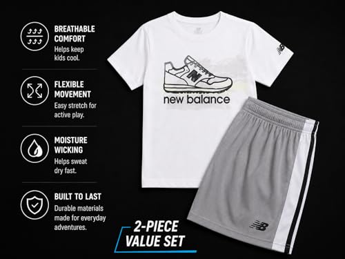 Image of New Balance Boys Athletic Shorts Set - 2 Piece Cotton Blend Jersey Shirt and Active Basketball Shorts for Boys
