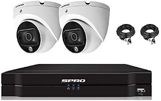 SPRO CCTV SYSTEM 2X WHITE DOME CAMERA COLOURNIGHT COLOUR AT NIGHT 24HR AUDIO AOC MIC BUILT IN 4CH DVR FACE DETECTION KIT 1TB HDD