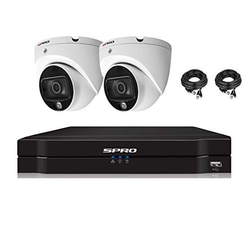 SPRO CCTV SYSTEM 2X WHITE DOME CAMERA COLOURNIGHT COLOUR AT NIGHT 24HR AUDIO AOC MIC BUILT IN 4CH DVR FACE DETECTION KIT 1TB HDD