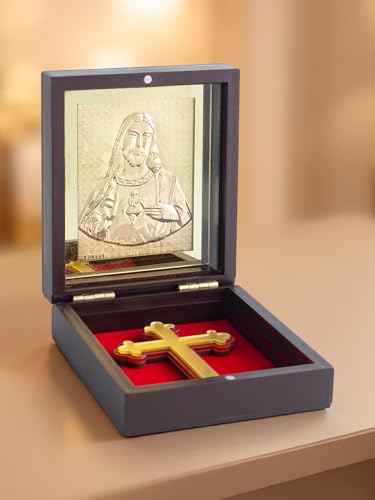 Image of 24K Gold Polished Brown and Gold Color Lord Jesus Small Pooja Box | Ideal Gift for Christian Religious, Family and Friends, Corporate Gifts etc... | Worship, Gifting, and Spiritual Blessings.