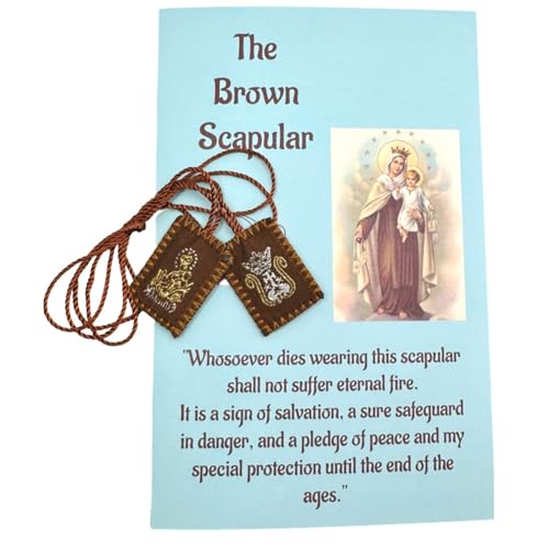Westmon Works The Brown Scapular Prayer Set Traditional Wool Catholic Prayer Necklace with Made in the USA Prayer Folder Booklet