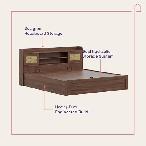 Image of Wakefit Bed | 3 Yr Warranty | King Size Bed, Comes with Hydraulic Storage, Noise-Free, Density: 680-750 kg /m, Termite & Borer Resistant, Fits Mattresses Up to 8 inches(Tesser 78x72- Columbian Walnut)