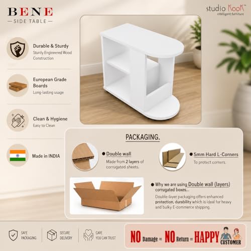 Image of Studio Kook Bene Engineered Wood Side Table | End Table with Storage, Matte Finish, DIY (DO IT Yourself) Assembly (Moonshine White)