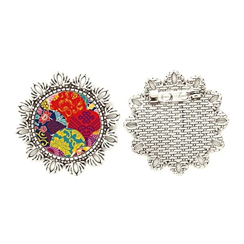 Broche de nudo chino plateado con diseño de flores estilo japonés talla M