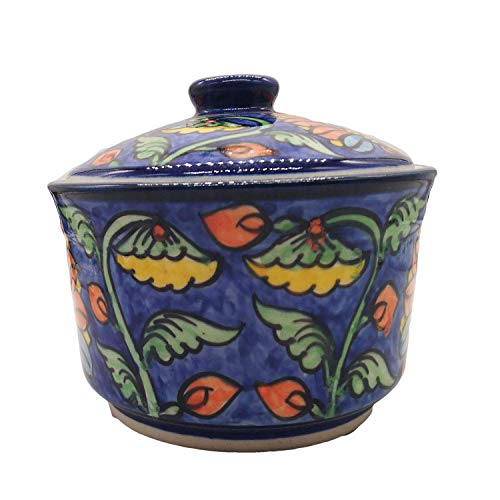 India Meets India Ceramic Serving Bowl with Lid Mixing Bowls Dinner Bowl Snack Bowl, 500 ml Handicraft By Awarded Indian Artisan (Multicolor-2)