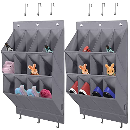 Storage Maniac Over The Door Shoe Organizer, 2 Pack Hanging Shoe Organizer, 12 Large Pockets Shoe Storage Rack Organizer For Closet And Dorm Narrow Door Shoe Storage, Grey #TOP6