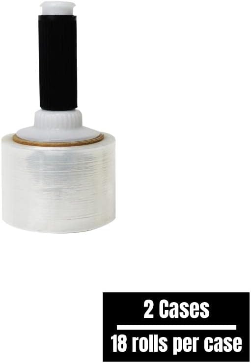 PSBM Mini Stretch Wrap with Black Spinner Handle, 36 Rolls 3 Inch x 1000 Feet 80 Gauge Heavy Duty Clear Plastic Wrap Industrial Strength Shrink Film for Moving, Packing & Shipping