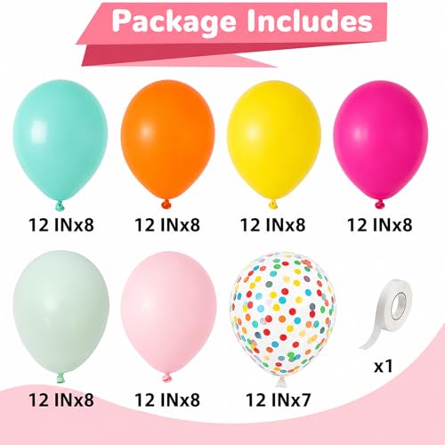 Image of HILAVO Rainbow Balloons 12 Inch 55 Pcs Multicolor Colorful Balloon Hot Pink Orange Teal Blue Yellow Green Confetti Latex Ballons for Summer Hawaiian Birthday Wedding Baby Shower Engagement Party Decor