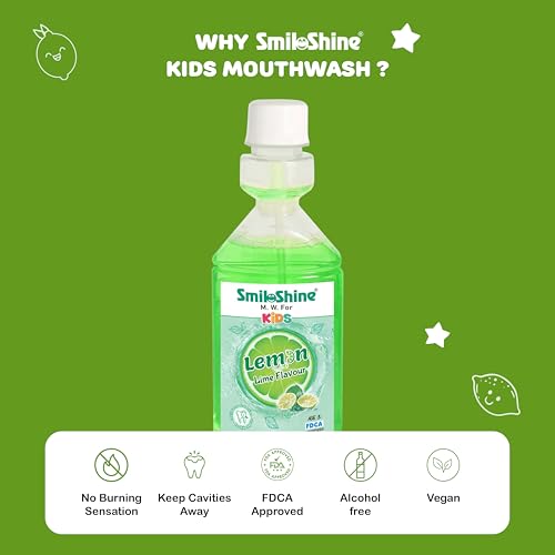 Image of SmiloShine Kids Mouthwash-Alcohol Free-For Fresh Breath & Protection Against Germs-Ages 3+ (Lemon Lime Flavour), 150 Milliliter