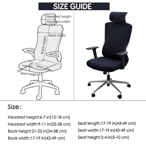 Image of HOKIPO 'SereneSolids' 140 GSM Office Chair Cover with Headrest (High-Back) - 140 GSM Stretch Fabric - Washable, Anti-Slip Fit for Ergonomic Mesh Office Chairs, Navy Blue (AR-5369-NBLU)