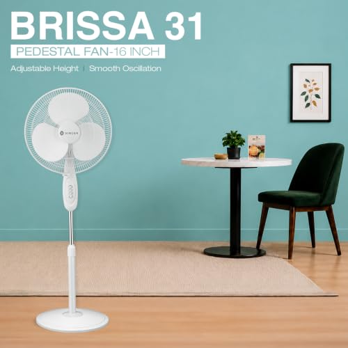 Image of SINGER Brissa 31 High Air Delivery Pedestal Fan | 60W Power Saving | 100% Copper Motor | 75 CMM Air Flow | Silent Operation | Adjustable Height | 2 Years Warranty | ISI Certified
