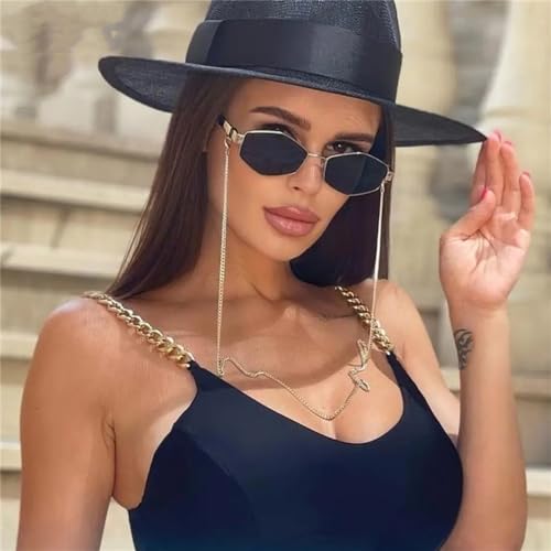 Retro Hexagon With Chain Sunglasses Women Polygonal Sun Glasses For Female Small Frame Eyewear3