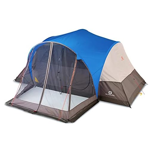 Outbound 8 Person 3 Season Lightweight Easy-Up Dome Camping Tent with Room Divider, Heavy Duty 600mm Coated Rainfly and Screened-in Front Porch, Blue