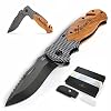 BERGKVIST® 3-in-1 pocket knife K20 two-handed knife can be carried, sharp folding knife, survival knife and outdoor knife with wooden handle incl. whetstone & belt bag