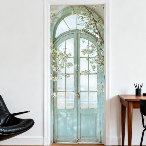 Image of Nuxovilar Floral Door Stickers Peel Stick PVC 30.31x78.74 in Cover | Door Stickers Wall Decals Peel Stick Cover Vinyl Art Poster Nursery Studio Balcony (Pastel Floral)
