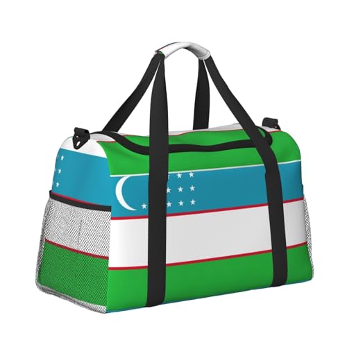 Flag of the Republic of Uzbekistan print Travel Duffle Bag Gym Bag for Women,Puffer Tote Bag,Weekender Overnight Bag Organizer3