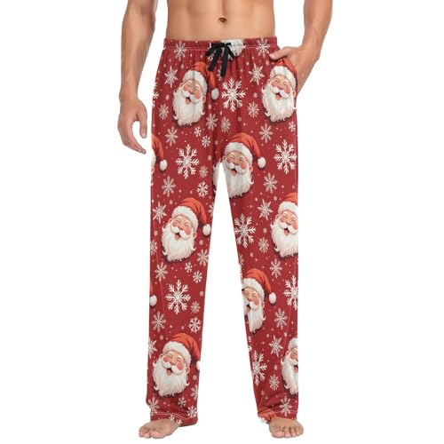 Cute Santa Claus Snowflake Pajama Pants Vintage Red HollyLounge Sleepwear PJs Men's Pajama Bottoms Sleep Pants XXL3